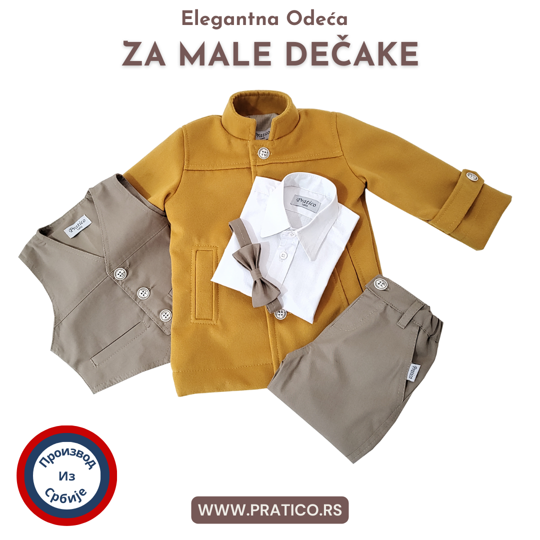 Oker/drap/beli komplet za male dečake sa kaputom